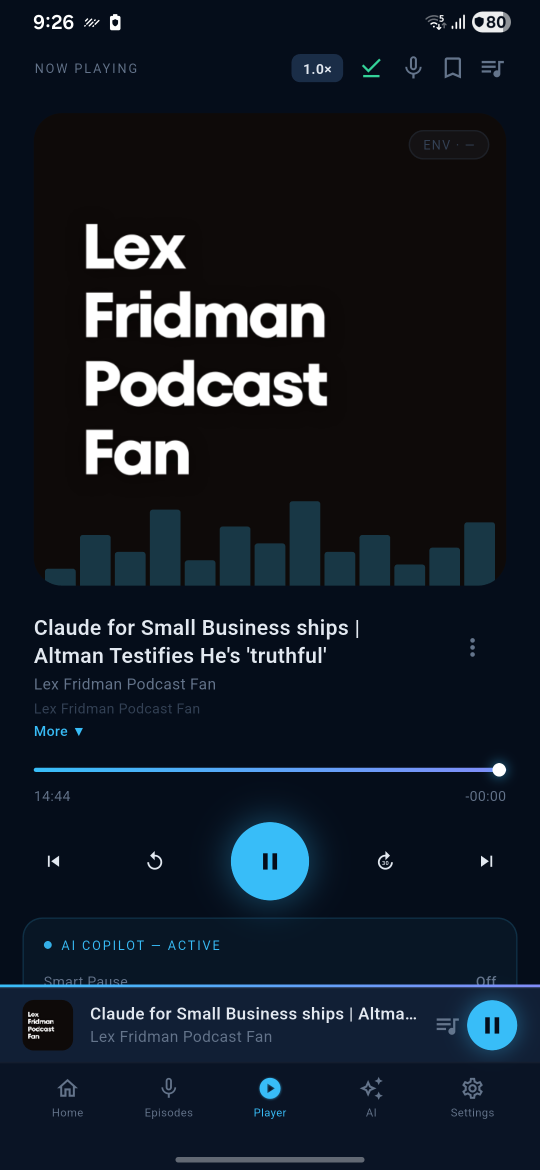 Lucidcast player with AI episode summary